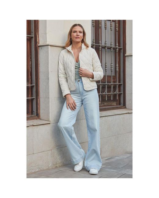 Sosandar Gray Ecru Quilted Collarless Jacket