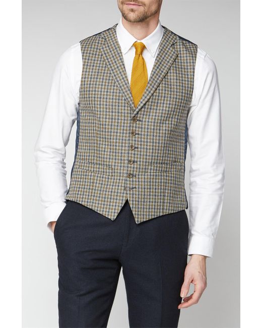 Racing Green Gray Micro Check Tailored Waistcoat for men