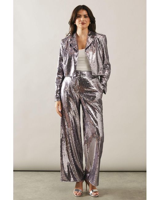 Wallis Metallic Sequin Crop Blazer