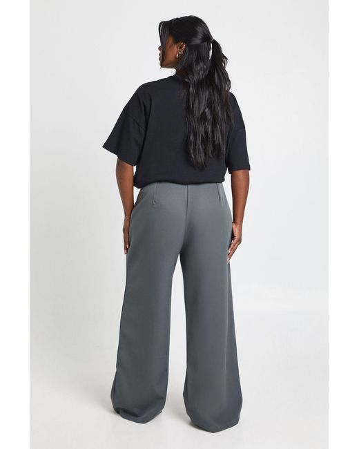 Boohoo Black Plus Low Rise Belted Straight Leg Trousers