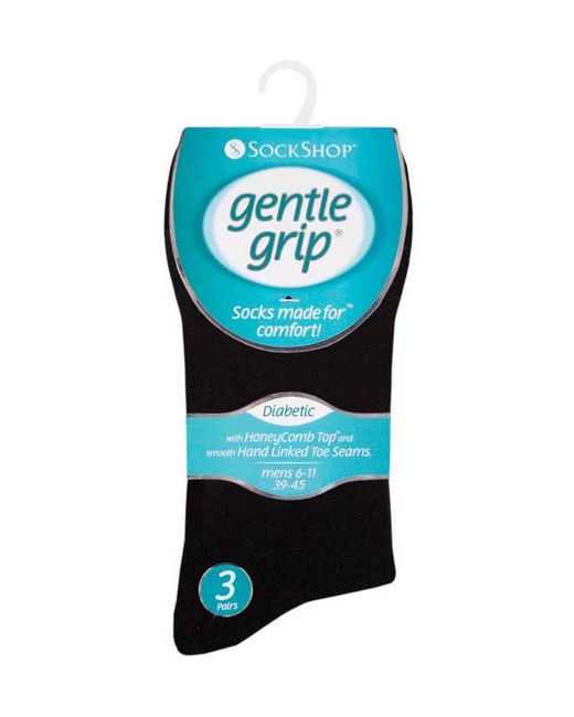 Gentle Grip Black 6 Pair Multipack Diabetic Sock With Honey Comb Top And Hand Linked Toe Seams for men