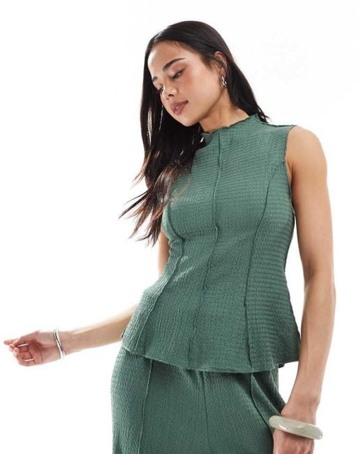 Vero Moda Green Textured Jersey Seam Detail Top Co-ord