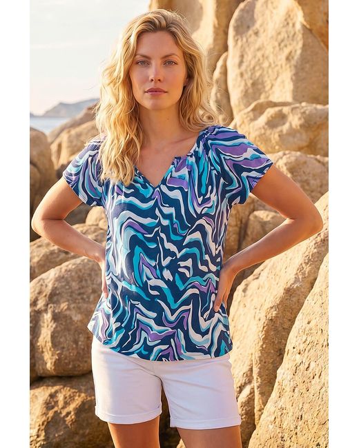 Roman Blue Abstract Print Stretch Tunic Top