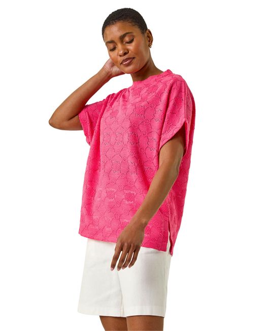 Roman Pink Textured Stretch Boxy T-Shirt