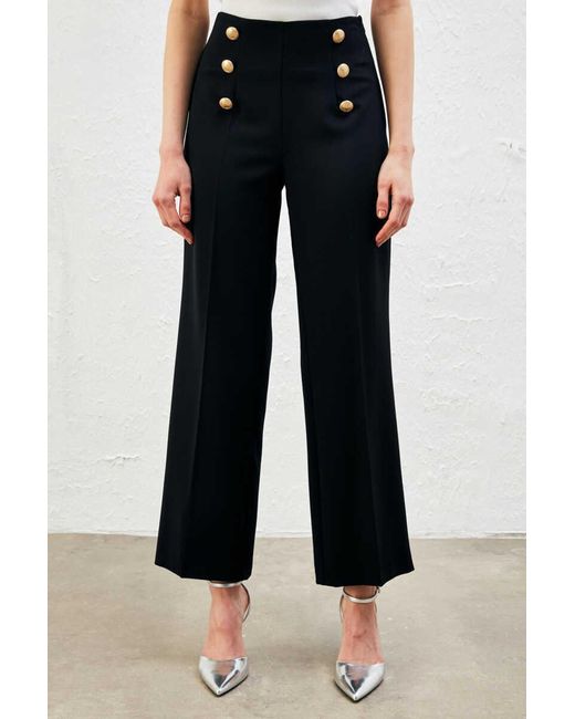 GUSTO Black Buttoned Wide Leg Trousers