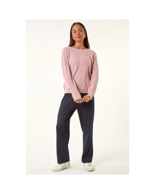 Roman Pink Petite Button Cuff Knit Jumper