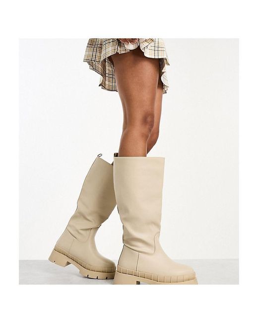 Raid White Wide Fit Challenge Chunky Flat Knee Boots