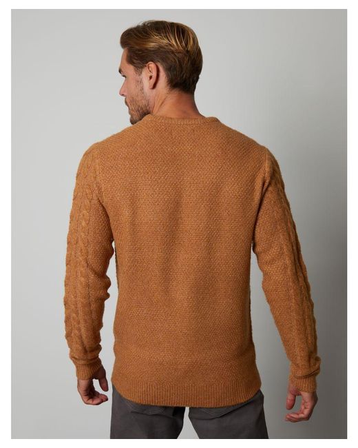 Threadbare Brown Camel 'darley' Cable Knit Crew Neck Jumper Acrylic/polyester for men