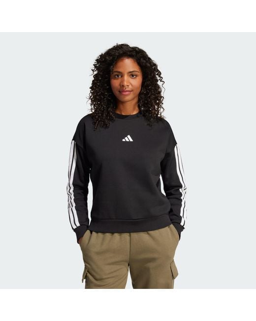 Adidas Black Essentials 3-Stripes Fleece Sweatshirt