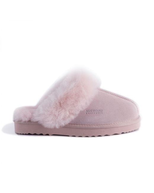 Aus Wooli Purple "Sydney" Australia Sheepskin Wool Slippers, Pale Leather