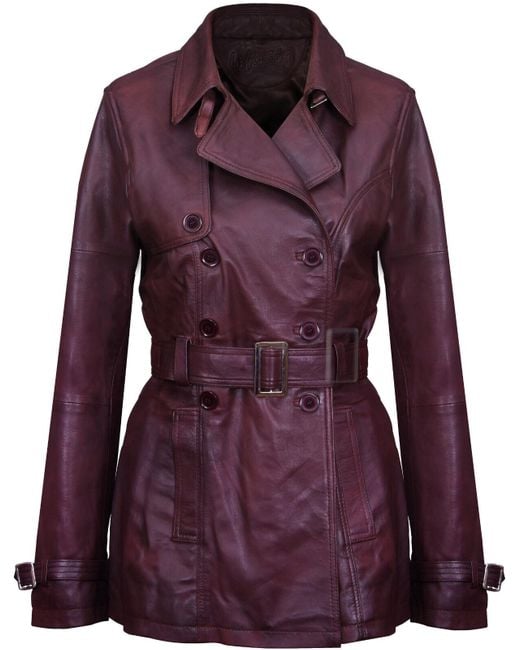 Infinity Leather Purple Mid Length Trench Coat -Oakham