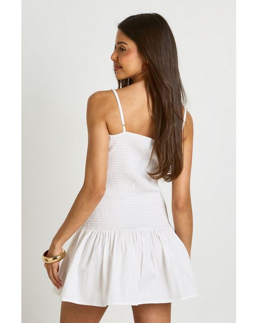 Boohoo White Shirred Bodice Poplin Mini Dress