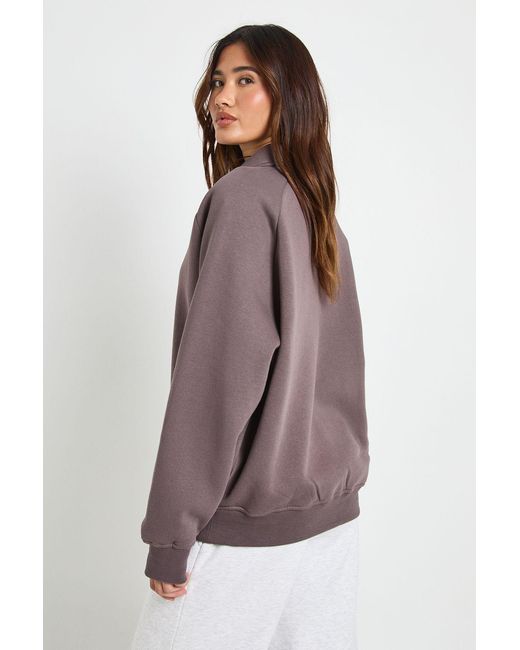 Boohoo Brown Collared Popper Oversized Sweatshirt