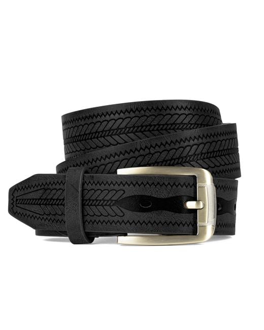 Woodland Leathers Black Leather Lined Belt, Engraved, Brass Buckle, 1.25″ for men