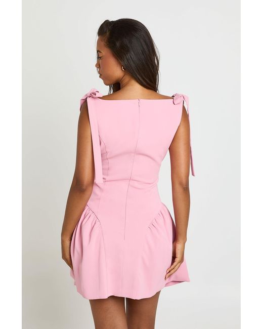 Boohoo Pink Tailored Tie Shoulder Skater Dress