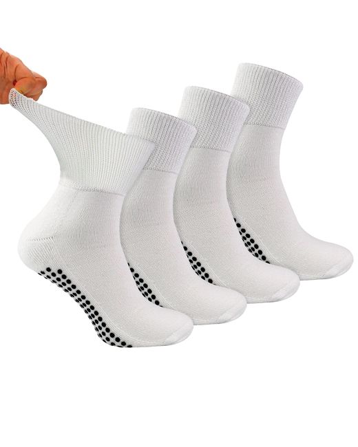 Dr.Socks White 4 Pack Short Bamboo Diabetic Socks With Grips For And for men