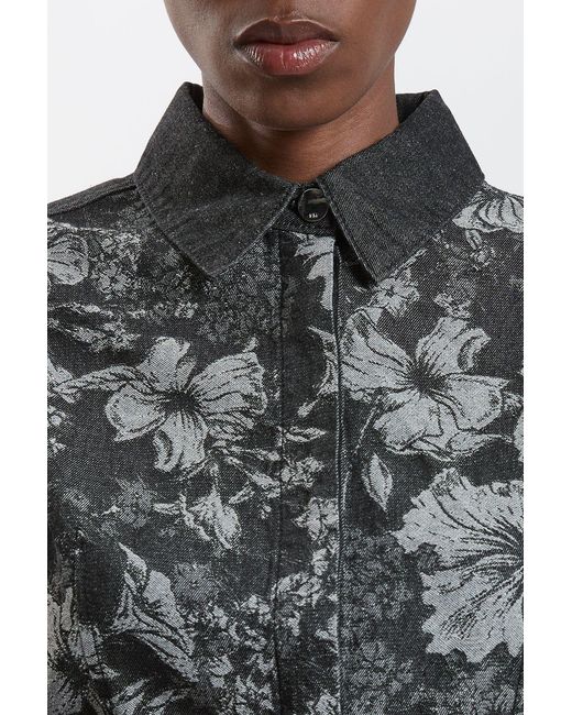 Karen Millen Black Jacquard Denim Contrast Collar And Cuff Shirt