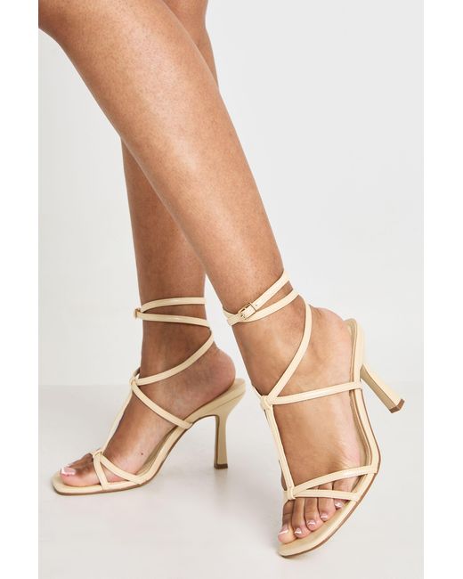 Boohoo Yellow Strappy T Bar Detail Stiletto Heels