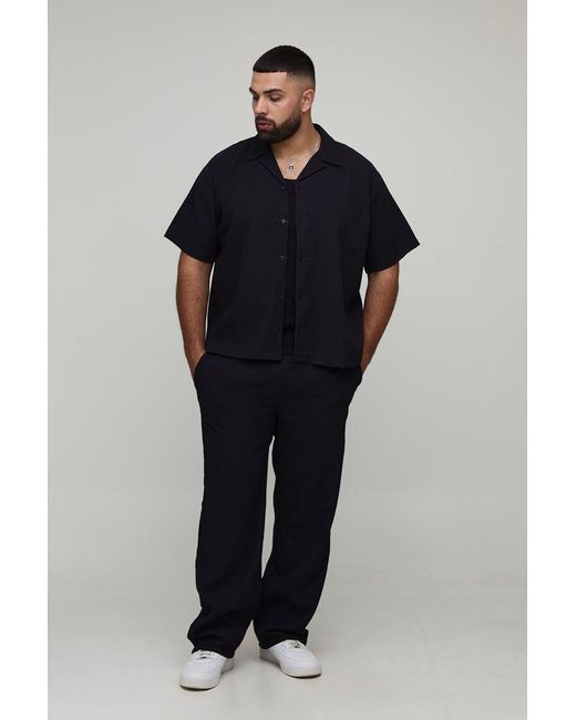 BoohooMAN Blue Plus Oversized Pleated Shirt & Tapered Pants Set for men