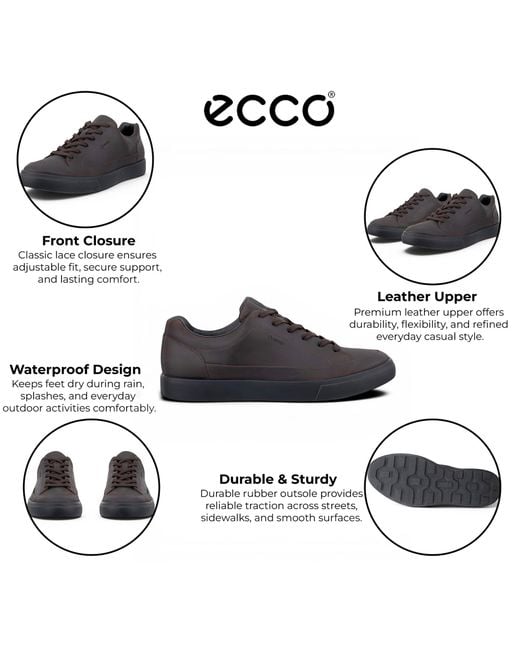 Ecco Black Leather Waterproof Trainer Sneaker Shoes for men