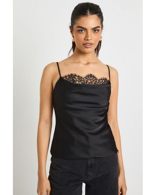 Boohoo Black Satin Lace Cowl Cami