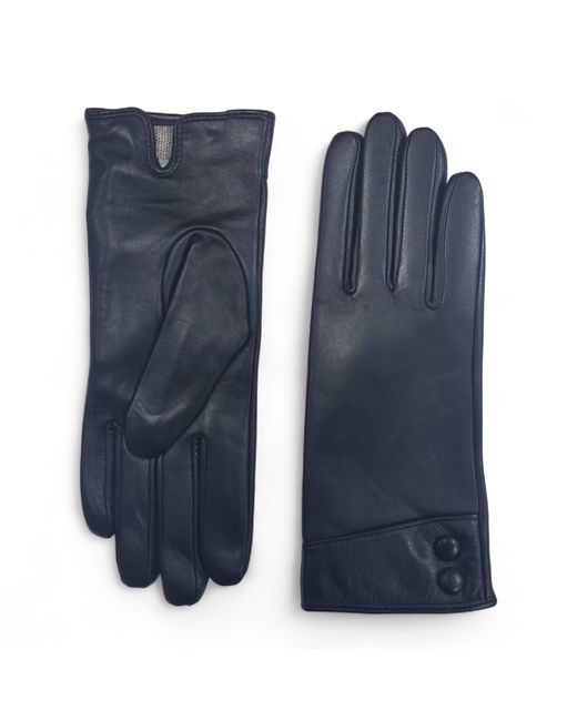 Infinity Leather Blue Italian Soft Wool Lining Winter Button Design Driving Gloves