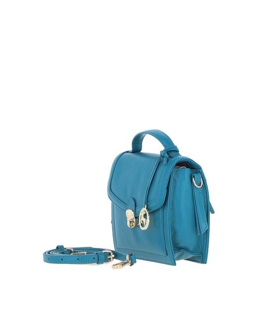 Ashwood Leather Blue Compact Handbag With Detachable Crossbody Strap