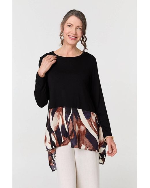Izabel London Black Colour Block Curve Hem Relaxed Tunic