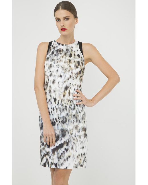 Conquista White Print Sleeveless Dress With Contrast Detail