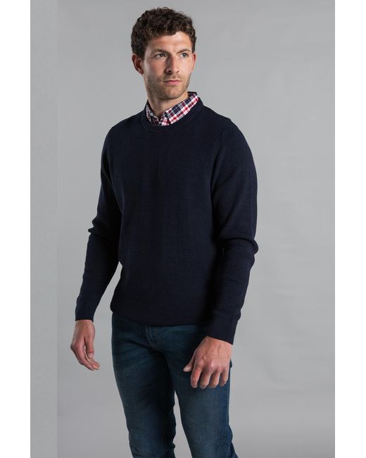 Kensington Eastside Blue Dark Mock Checked Shirt Crew Neck Jumper for men