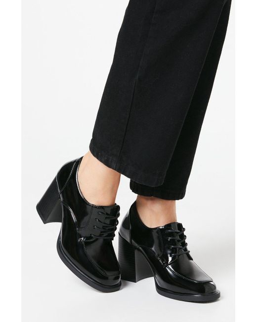 Wallis Black Dante Lace Up High Block Heel Loafers for men