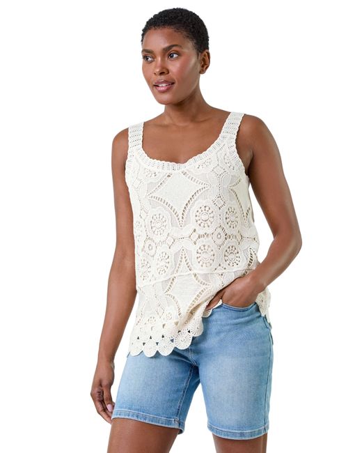 Roman Blue Cotton Crochet Knit Vest Top