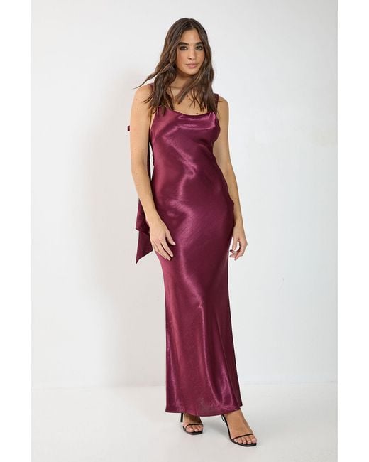 nasty gal red satin dress Nasty Gal Women's Satin Cowl Back Bow Strap Bias Cut Maxi Dress in Wine