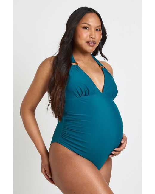 Boohoo Blue Maternity Trim Detail Plunge Swimsuit