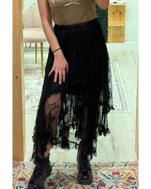 Azura Exchange Kant Midi Rok Met Hoge-lage Zoom in het Black