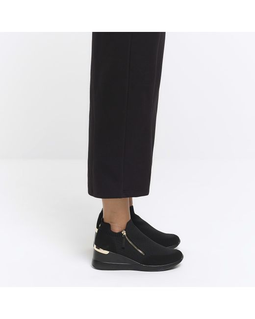 River Island Black Wedge Trainers Slip On Pu