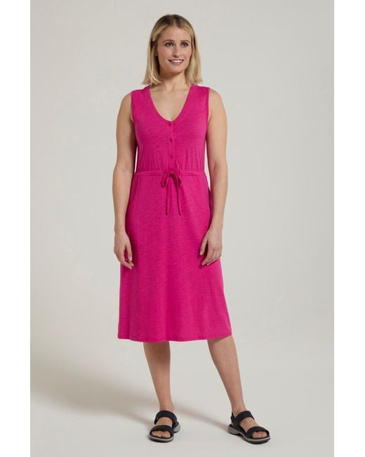 Mountain Warehouse Pink 'Bahamas' Sleeveless Dress Lightweight Quick Dry Outfit With Pockets Cotton