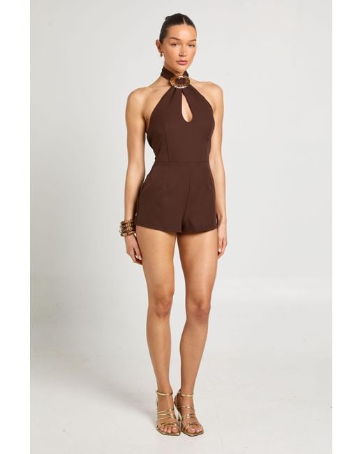 Boohoo Natural Trim Halterneck Playsuit