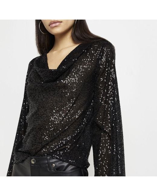 River Island Black Top Sequin Long Sleeve