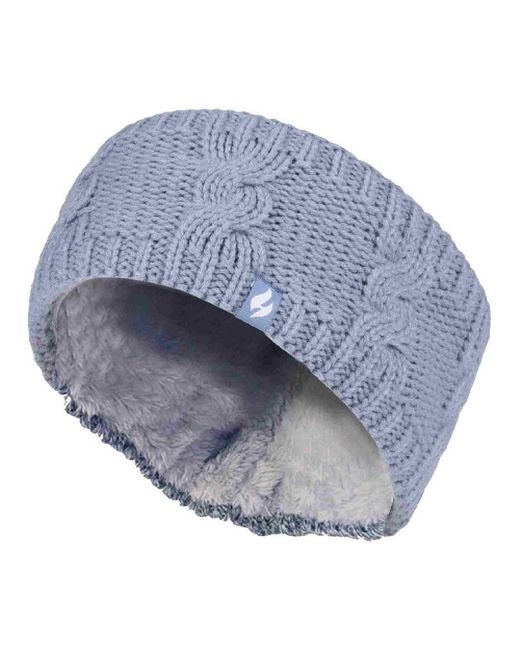 Heat Holders Blue Ladies Cable Knitted Fleece Lined Thermal Winter Ear Warmer Headband