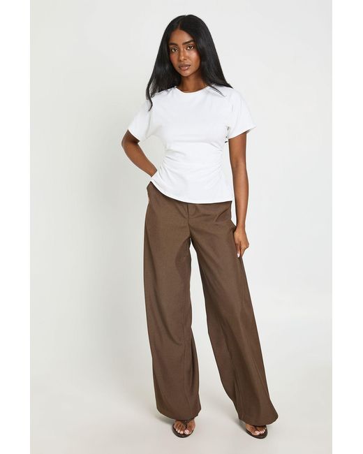 Boohoo White Concealed Waistband Wide Leg Tailored Trousers