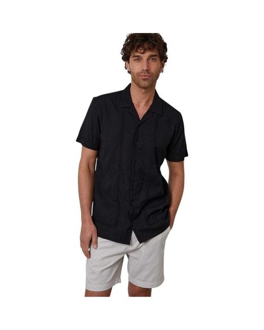 Threadbare Black Embroidered Collared Short-Sleeved Bowling Shirt for men