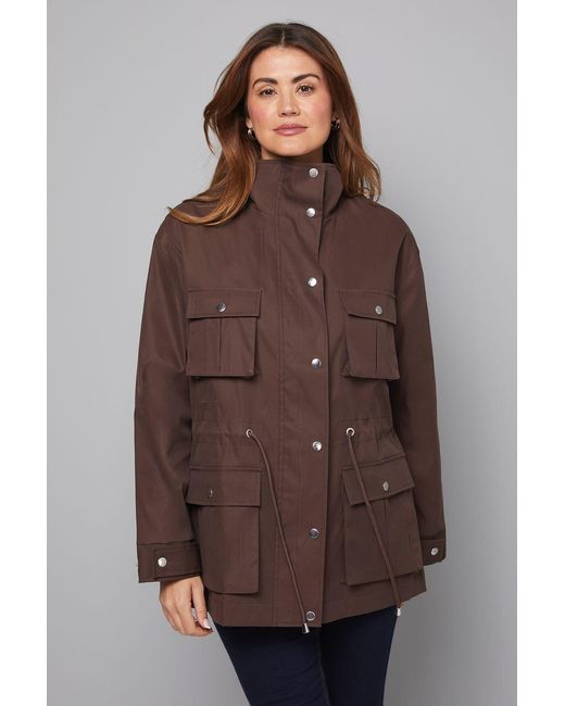 Wallis Brown Utility Pocket Drawstring Coat