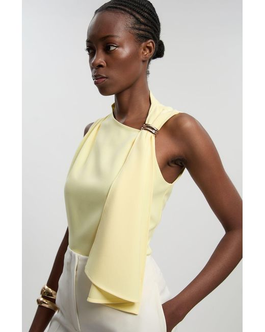 Karen Millen Natural Polished Tailored Trim Detail Drape Top