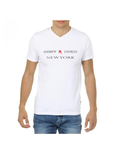 Andrew Charles by Andy Hilfiger White T-Shirt Short Sleeves V-Neck Kenan for men