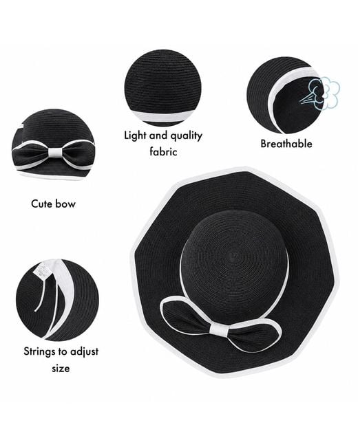 Woodland Leathers Black Ladies Wide Brim Foldable Sun Hat Adjustable Summer Beach Hat