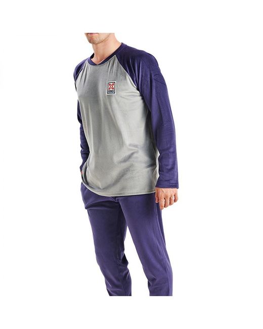 Munich Blue Long-Sleeved Round-Neck Velvet Pajamas Mu3 for men