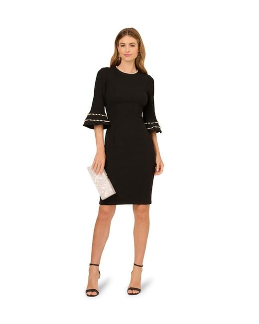Adrianna Papell Black Pearl Trimmed Midi Dress
