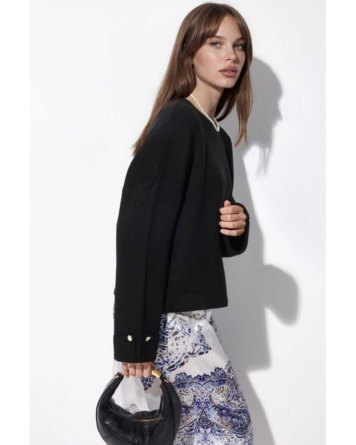 Hiccup Black Button Detailed Knit Sweater