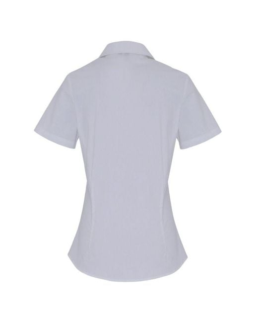 PREMIER Blue Ladies Stretch Fit Poplin Short Sleeve Blouse